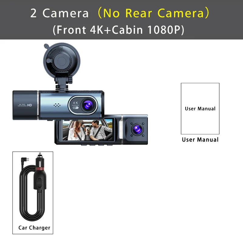 3 Channel 4K+2.5K+1080P Car DVR 5G WIFI GPS Dash Cam Camera Cabin Drive Recorder Dashcam Black Box 24H Monitoring Night Vision