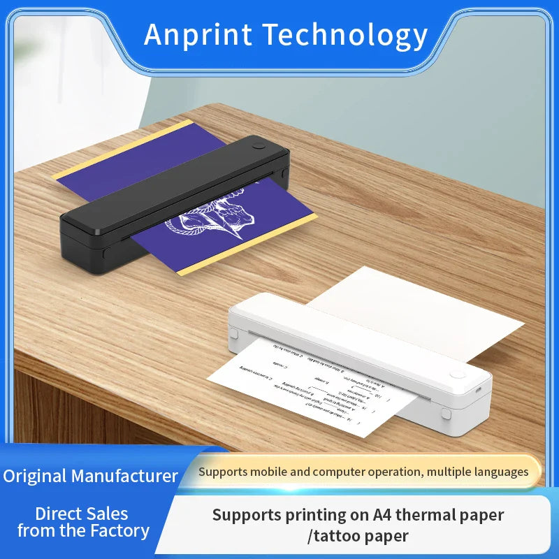 Mini Tattoo Stencil Printer Office Files Home Wireless Bluetooth A4 Thermal Printer Compatible with Android/iOS Phone Tablets&PC