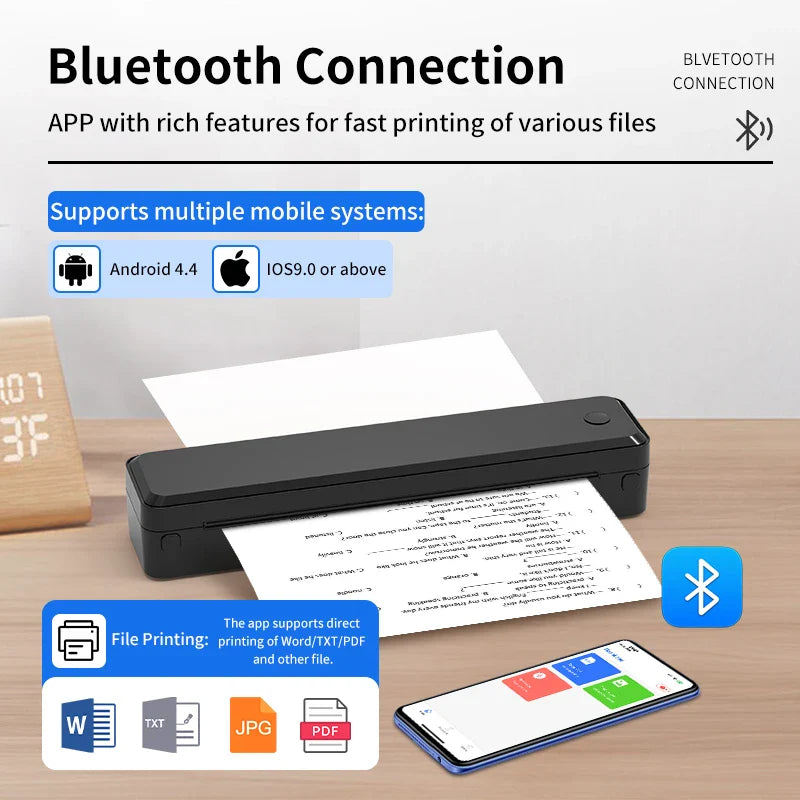 Mini Tattoo Stencil Printer Office Files Home Wireless Bluetooth A4 Thermal Printer Compatible with Android/iOS Phone Tablets&PC