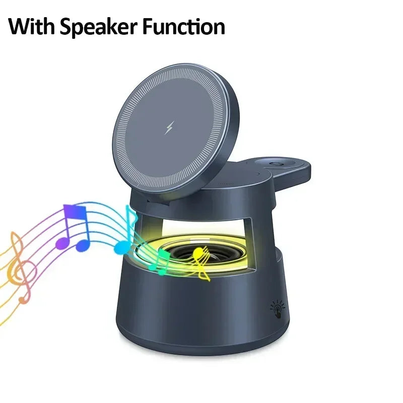 3 in 1 Desktop Wireless Charger LED Light Speaker Magnetic Fast Wireless Charging Phone Stand Holder For iPhone 16 Apple Watch