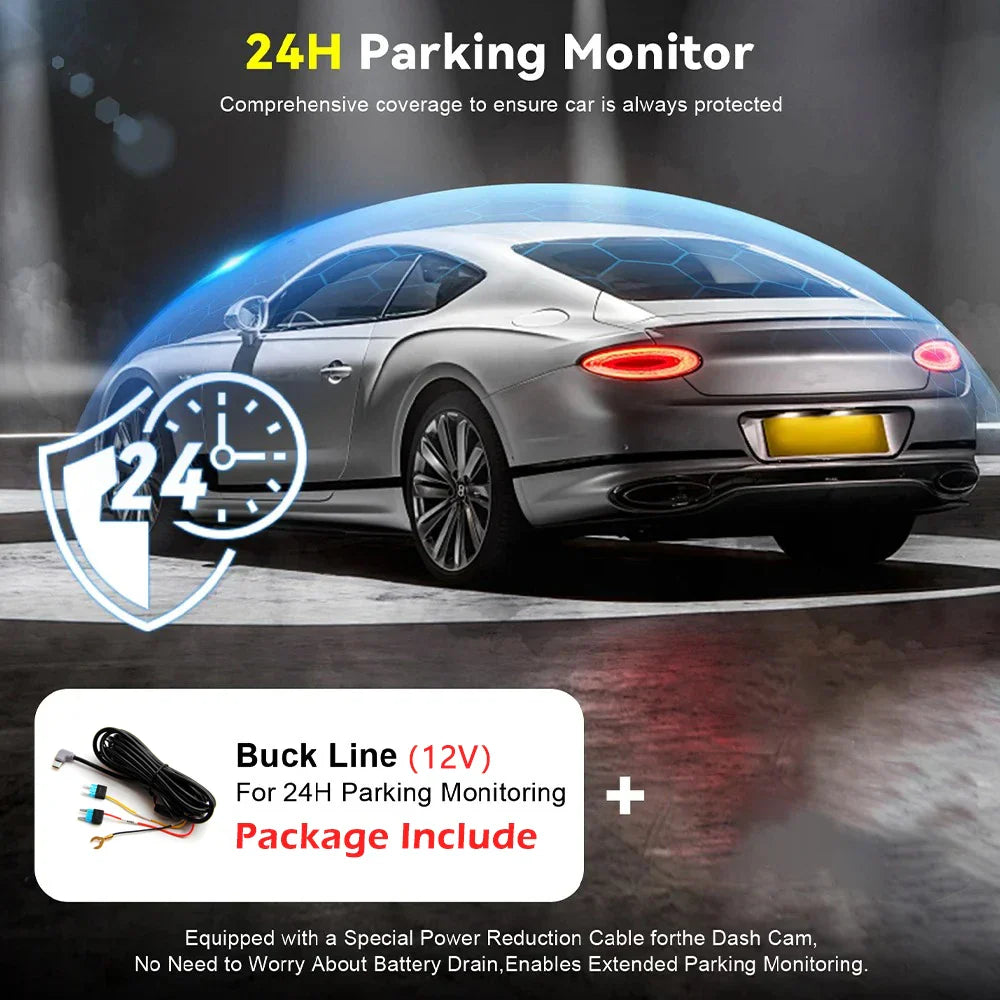 2K WiFi Dash Cam Night Vision and 1080P Rear Camera WDR Wide Angle 24H Parking Monitor Collision Sensor Car Road Camera Recorder