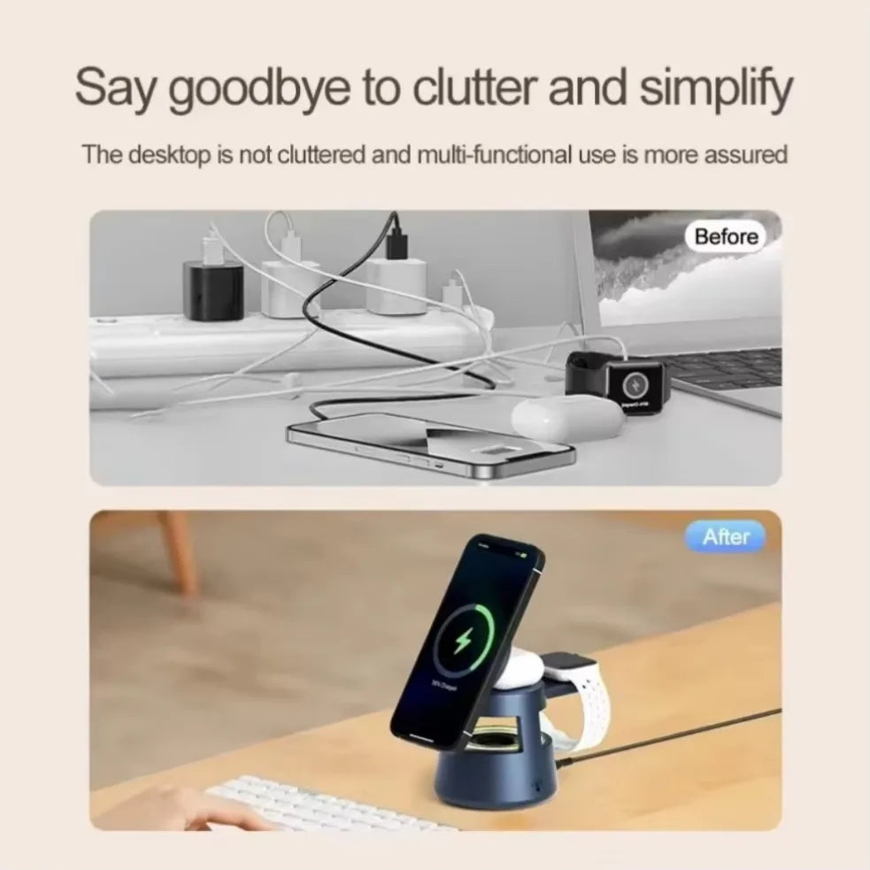 3 in 1 Desktop Wireless Charger LED Light Speaker Magnetic Fast Wireless Charging Phone Stand Holder For iPhone 16 Apple Watch