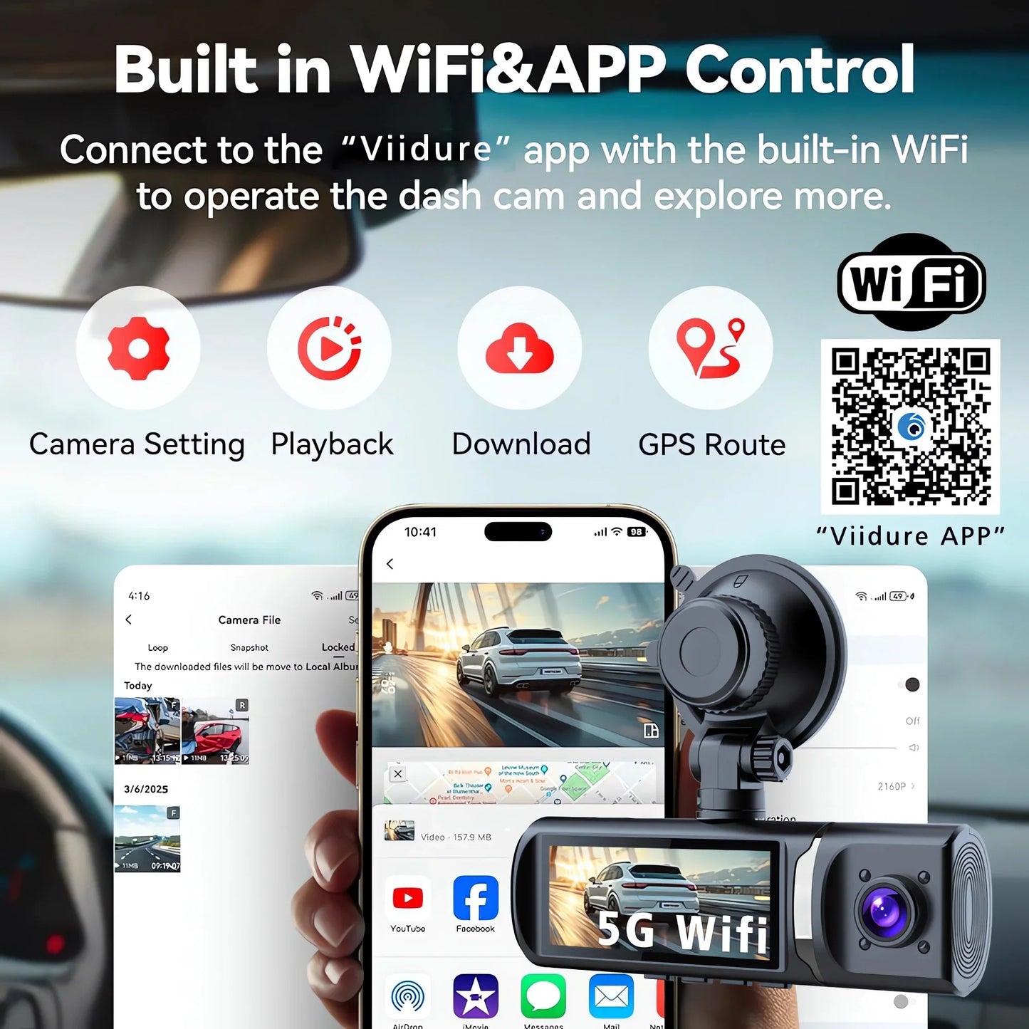 3 Channel 4K+2.5K+1080P Car DVR 5G WIFI GPS Dash Cam Camera Cabin Drive Recorder Dashcam Black Box 24H Monitoring Night Vision