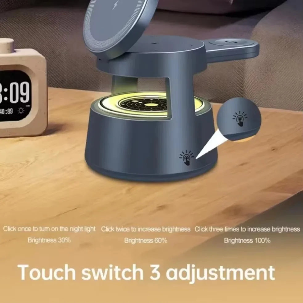 3 in 1 Desktop Wireless Charger LED Light Speaker Magnetic Fast Wireless Charging Phone Stand Holder For iPhone 16 Apple Watch