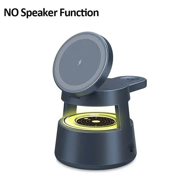 3 in 1 Desktop Wireless Charger LED Light Speaker Magnetic Fast Wireless Charging Phone Stand Holder For iPhone 16 Apple Watch
