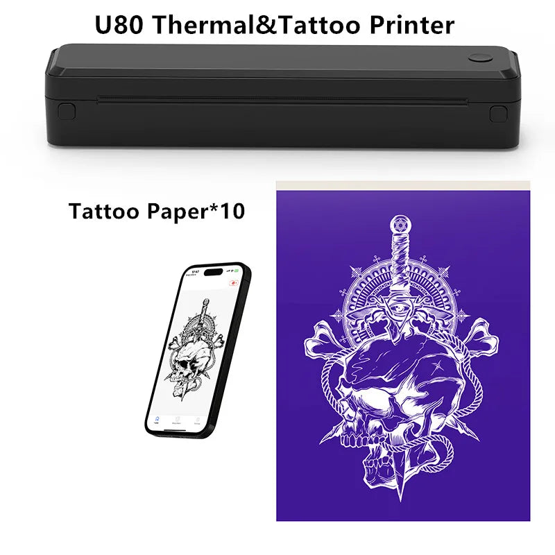 Mini Tattoo Stencil Printer Office Files Home Wireless Bluetooth A4 Thermal Printer Compatible with Android/iOS Phone Tablets&PC