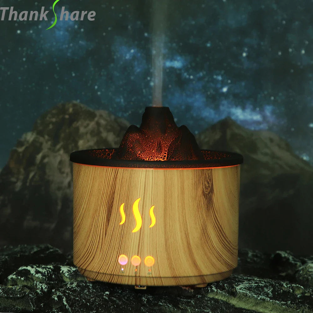 Flame Volcano Humidifier Aroma Diffuser Ultrasonic Mist Maker Fogger LED Essential Oil 500ml Home Diffuser With Remote Control