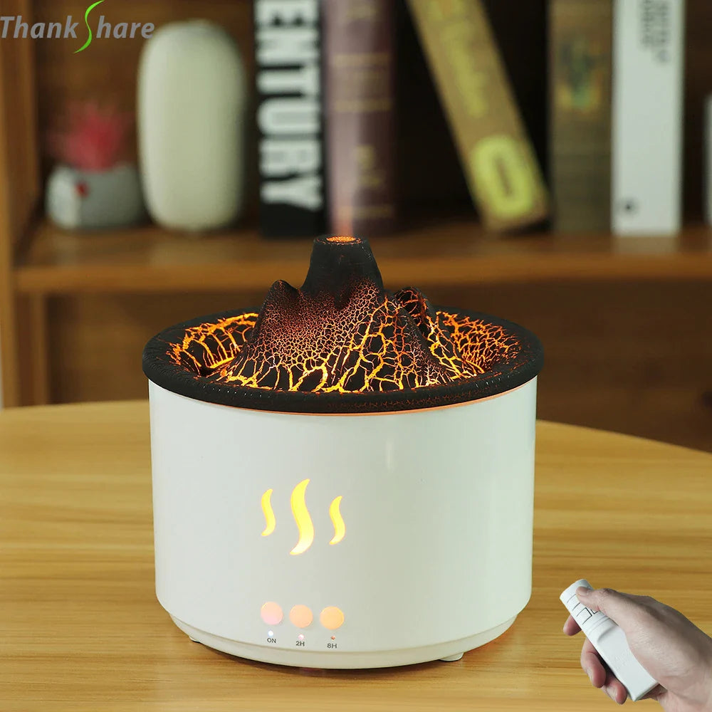 Flame Volcano Humidifier Aroma Diffuser Ultrasonic Mist Maker Fogger LED Essential Oil 500ml Home Diffuser With Remote Control