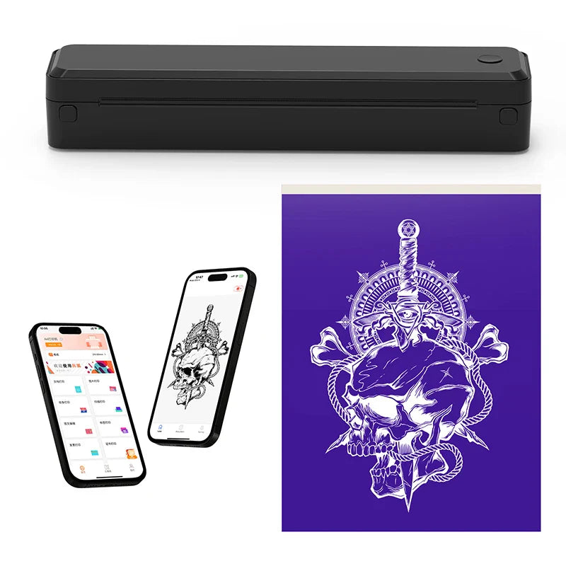 Mini Tattoo Stencil Printer Office Files Home Wireless Bluetooth A4 Thermal Printer Compatible with Android/iOS Phone Tablets&PC