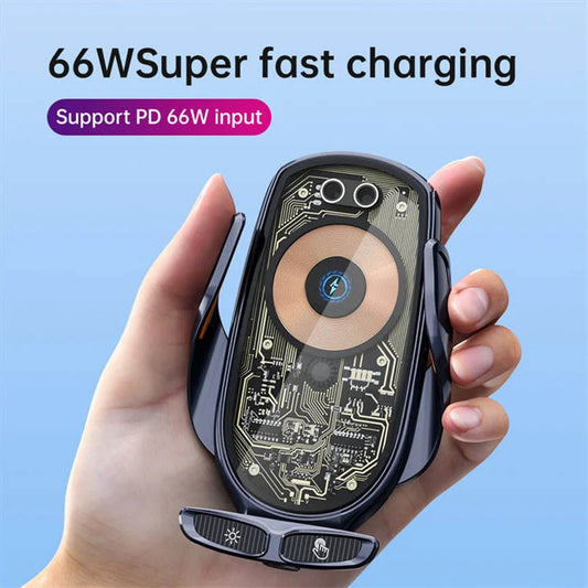 2023 New V6 High Quality Punk Style Fast Wireless Charging Mobile Phone Holder Mobile Installation Mobile Phone Charger 66W