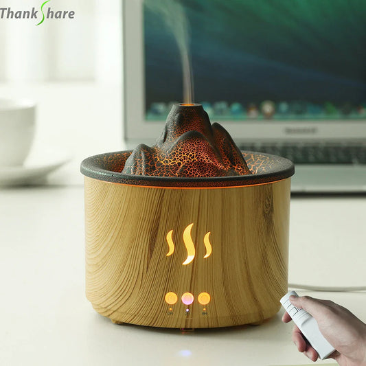 Flame Volcano Humidifier Aroma Diffuser Ultrasonic Mist Maker Fogger LED Essential Oil 500ml Home Diffuser With Remote Control