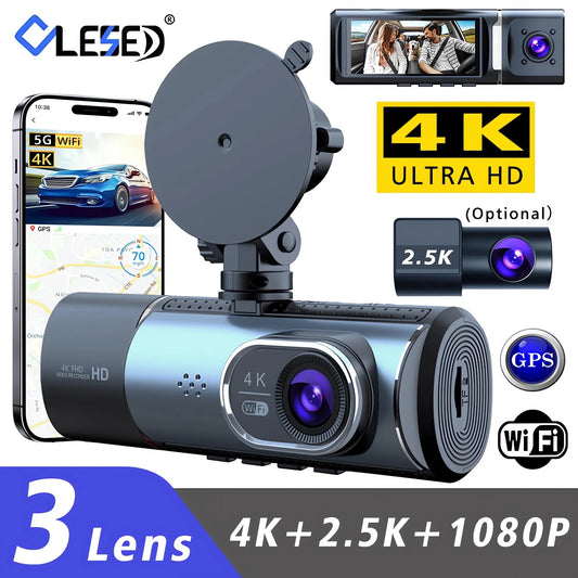 3 Channel 4K+2.5K+1080P Car DVR 5G WIFI GPS Dash Cam Camera Cabin Drive Recorder Dashcam Black Box 24H Monitoring Night Vision