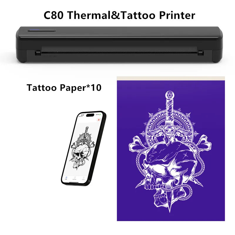 Mini Tattoo Stencil Printer Office Files Home Wireless Bluetooth A4 Thermal Printer Compatible with Android/iOS Phone Tablets&PC